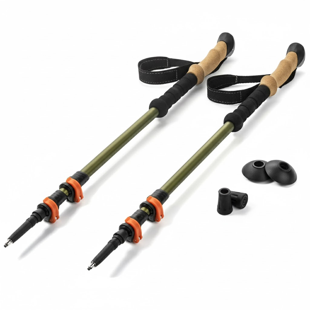 Aluminum Adjustable Quick Lock Trekking Poles with Cork Grip